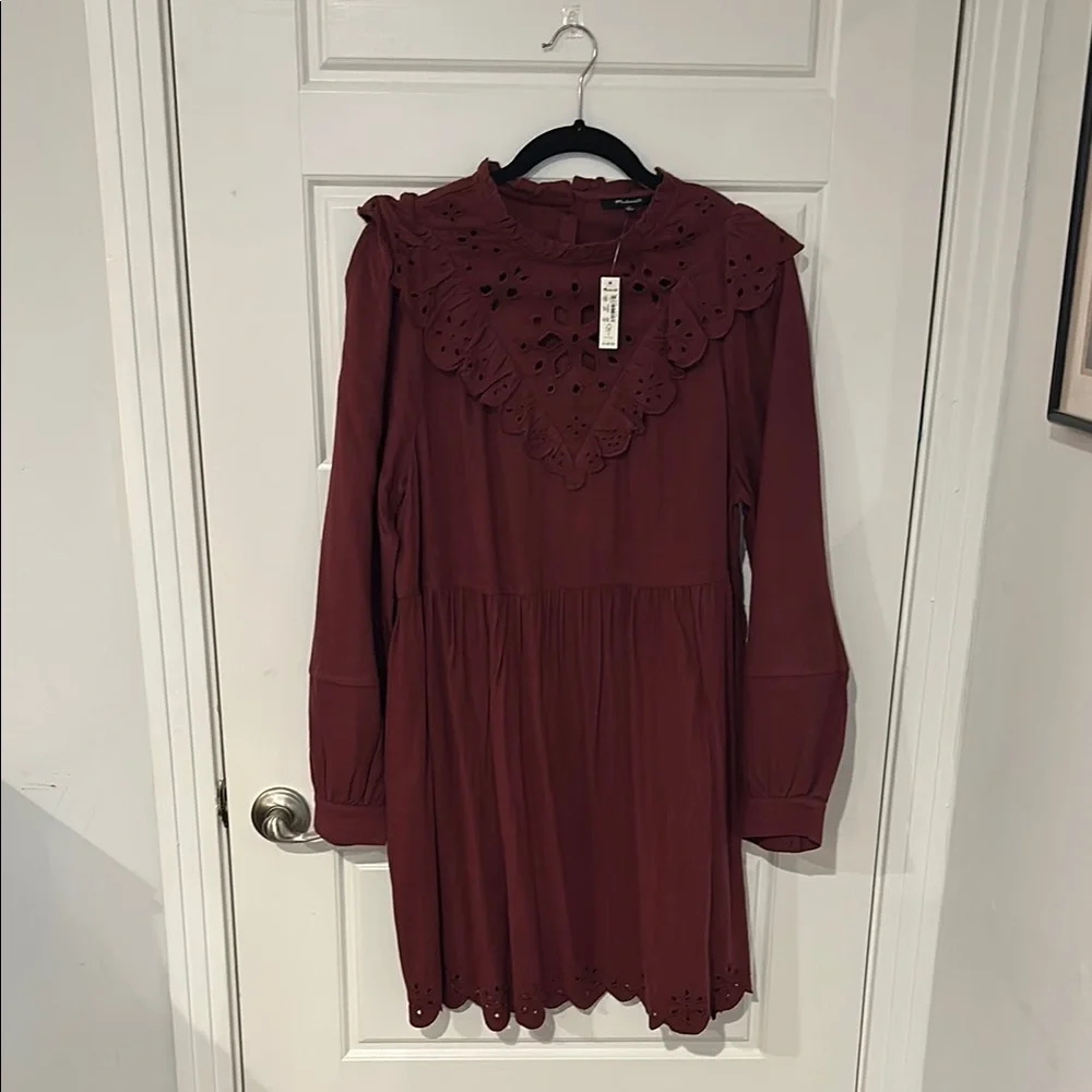 NWT Madewell Chic Burgundy Eyelet Dress - Picture 9 of 9